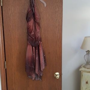 Rust colored gathered waist halter style dress